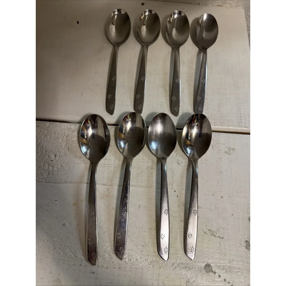 Set of 8 Superior NIGHT SKY pattern stainless oval place soup spoons 6 7/8